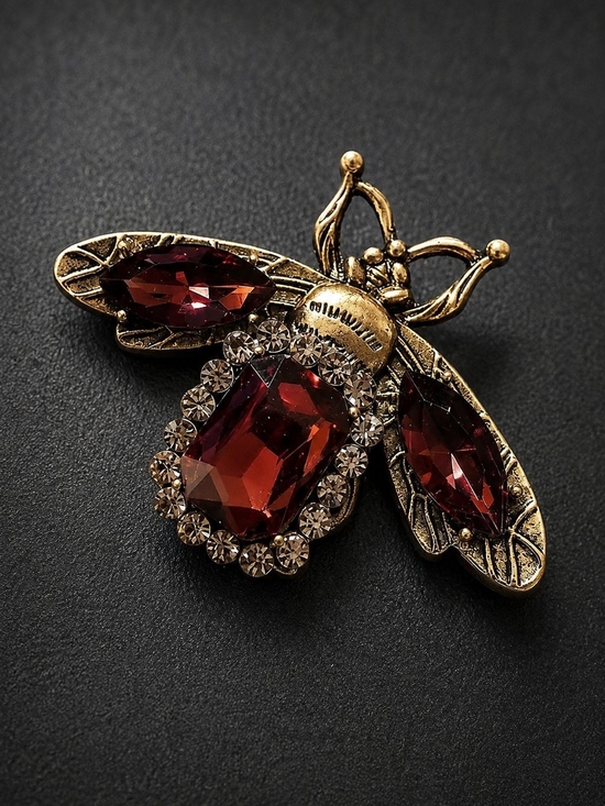 Anthropologie Jewelry - Gold-Tone Bee Brooch with Garnet Red Crystals